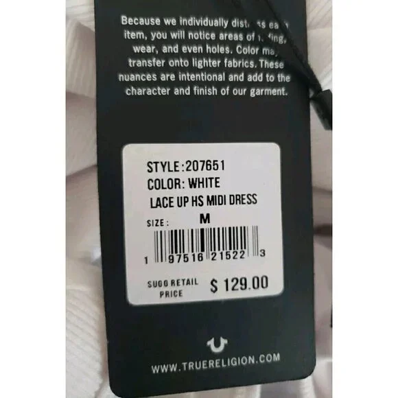 NWT TRUE RELIGION WHITE LACE UP HS LOGO MIDI DRESS MEDIUM - Picture 9 of 9
